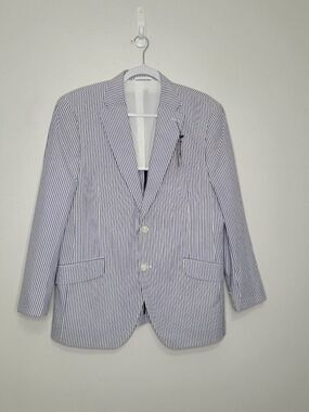 Kroon white blue seersucker cotton striped preppy county club blazer 40s NWT